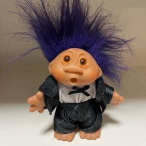 Vintage 4.5" DAM 1986 Troll Doll Groom Prom Black Suit Bow Tie Blue Hair